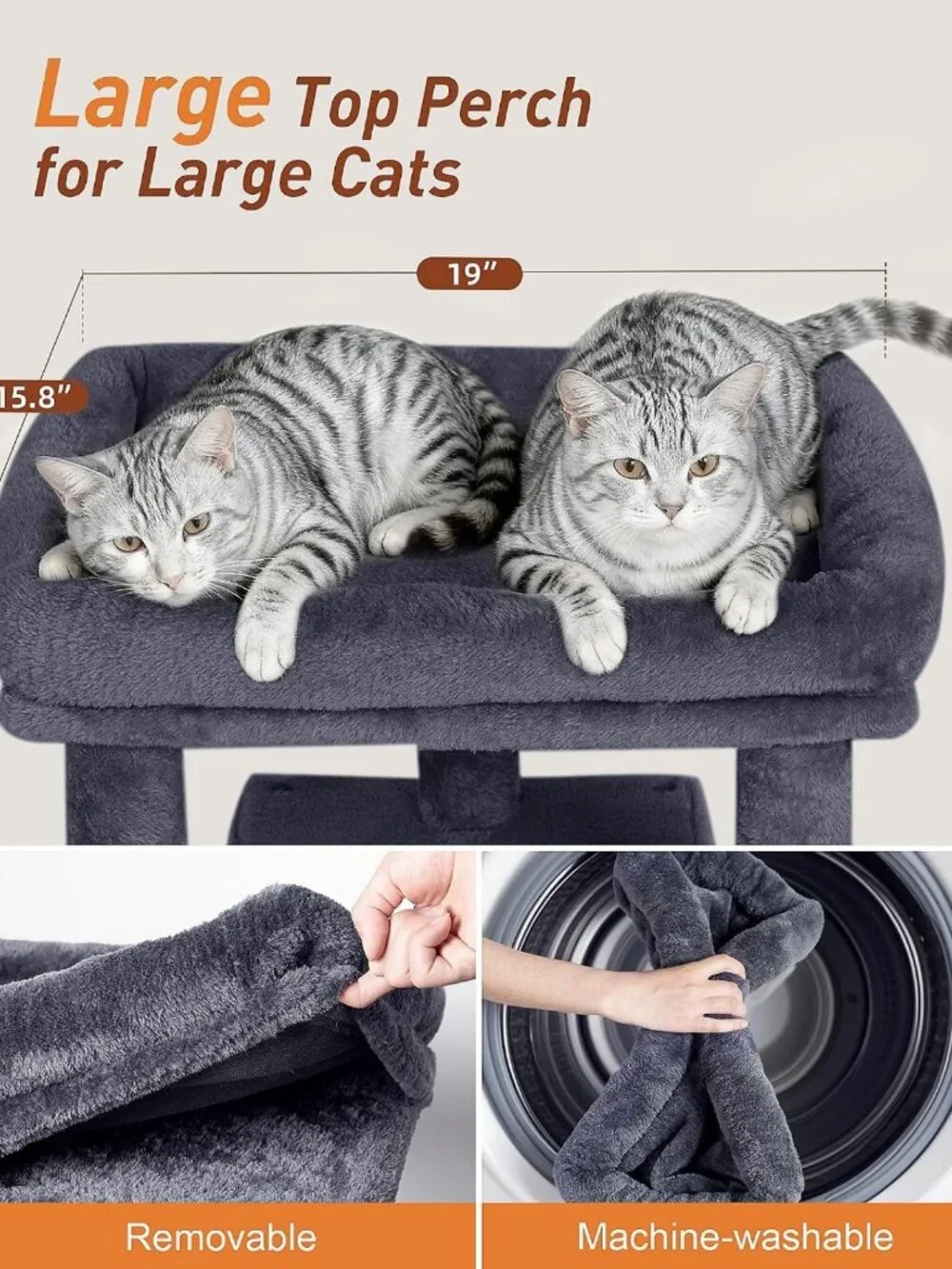 Large Cat Tree with Scratching Post & 2-Door Condo, Easy Clean, Dark Gray